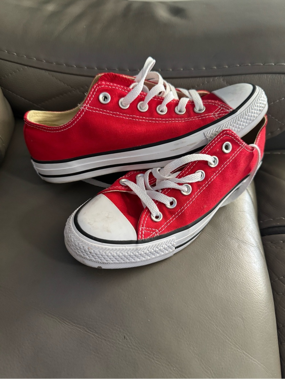 Converse Red and Cream Low-Top Canvas Sneakers